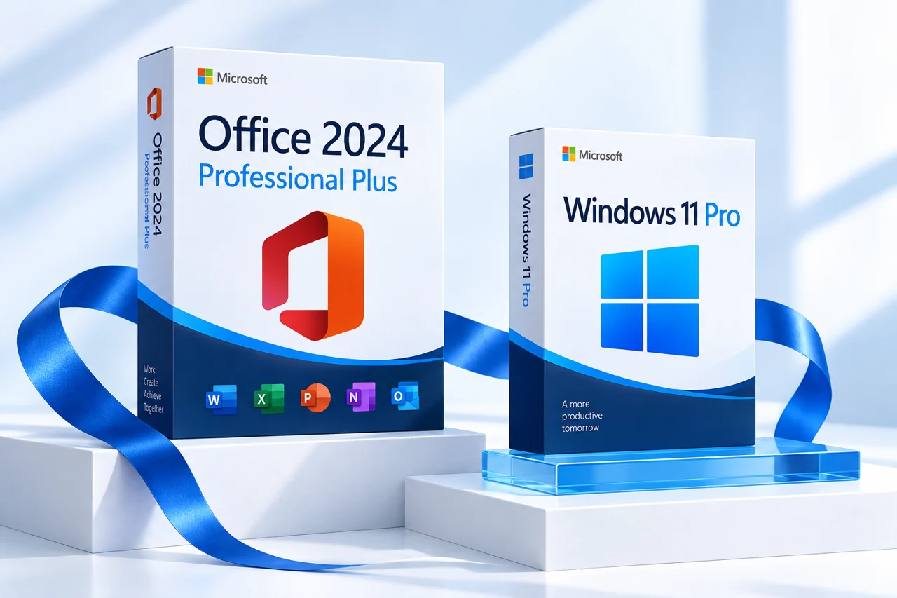 Office 2024 Professional Plus és ajándék Windows 11 Pro – digitális licenccsomag illusztrációja