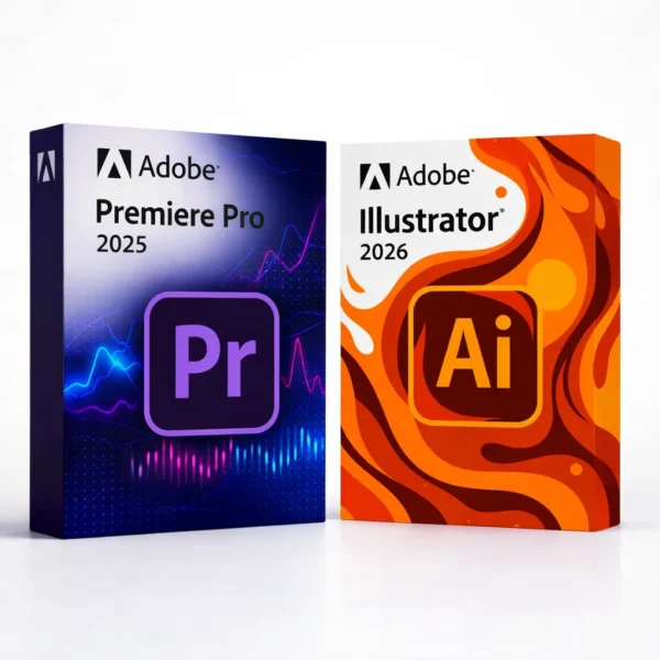 Premiere Pro 2025 és Illustrator 2026 szoftvercsomag termékképe