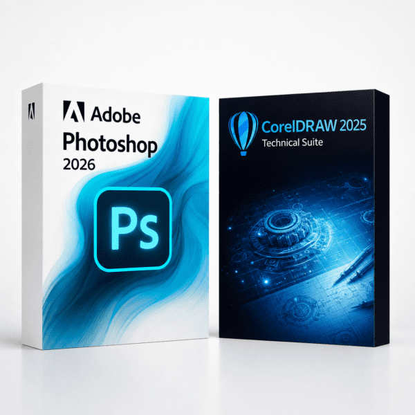Photoshop 2026 és CorelDRAW Technical Suite 2025 szoftvercsomag termékképe